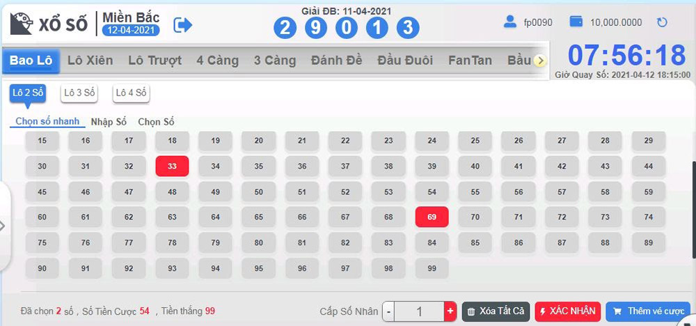Lựa chọn số, tiền cược và xác nhận Lựa chọn số, tiền cược và xác nhận