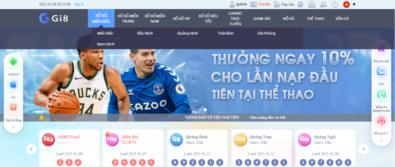 Chơi lô đề online thông qua Xổ số miền Bắc Giao diện trang chủ gi8