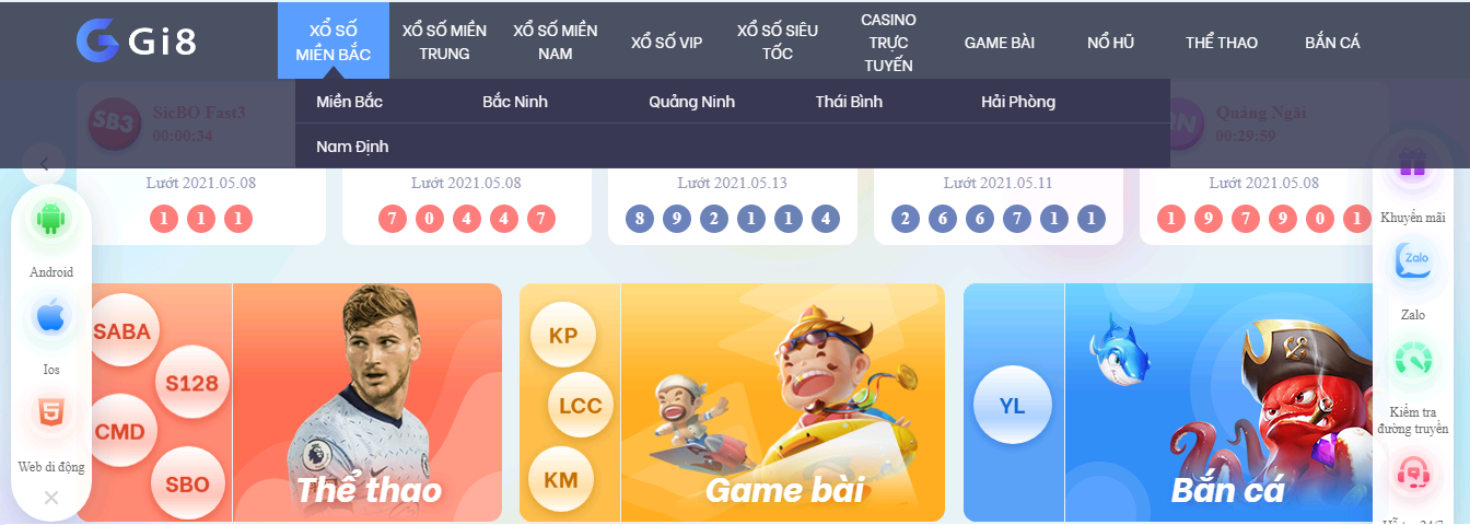 Các loại xổ số Gi88 giao diện chơi số đề Gi88