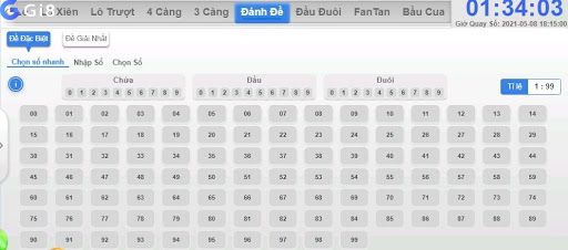Giao diện chọn số nhanh Các cách chơi số đề Gi88