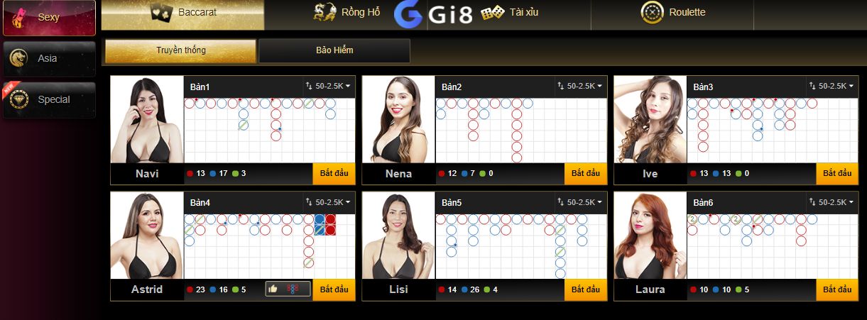Có rất nhiều bàn và hãy để ý số ván đấu của mỗi bàn nhé Các bàn chơi baccarat