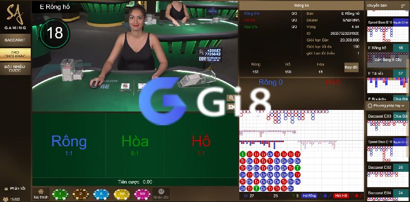 Bàn cá cực Rồng – Hổ tại casino live SA liên kết với Gi88 Một số bàn cược casino live trong trực tiếp game