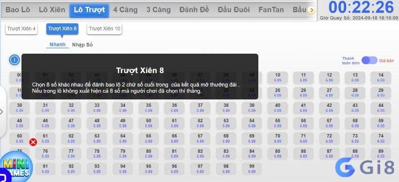 Người chơi cần chọn 8 con số có 2 chữ số từ 00 đến 99 Người chơi cần chọn 8 con số có 2 chữ số từ 00 đến 99