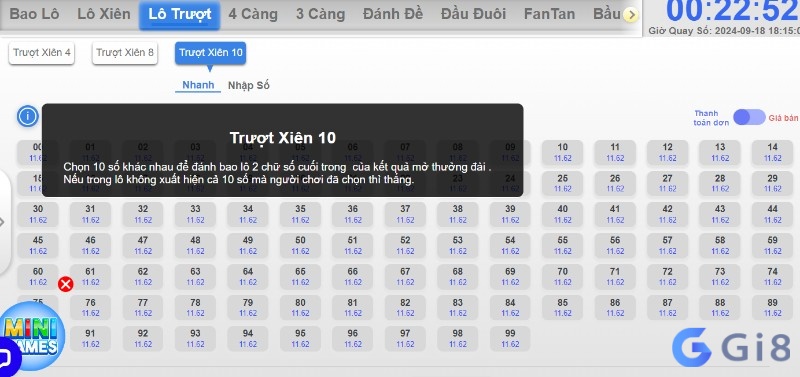 Người chơi chọn 10 con số có 2 chữ số từ 00 đến 99 Người chơi chọn 10 con số có 2 chữ số từ 00 đến 99