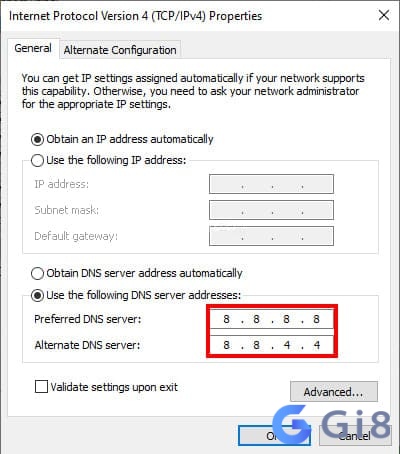Mở DNS: 8.8.8.8 Mở DNS: 8.8.8.8